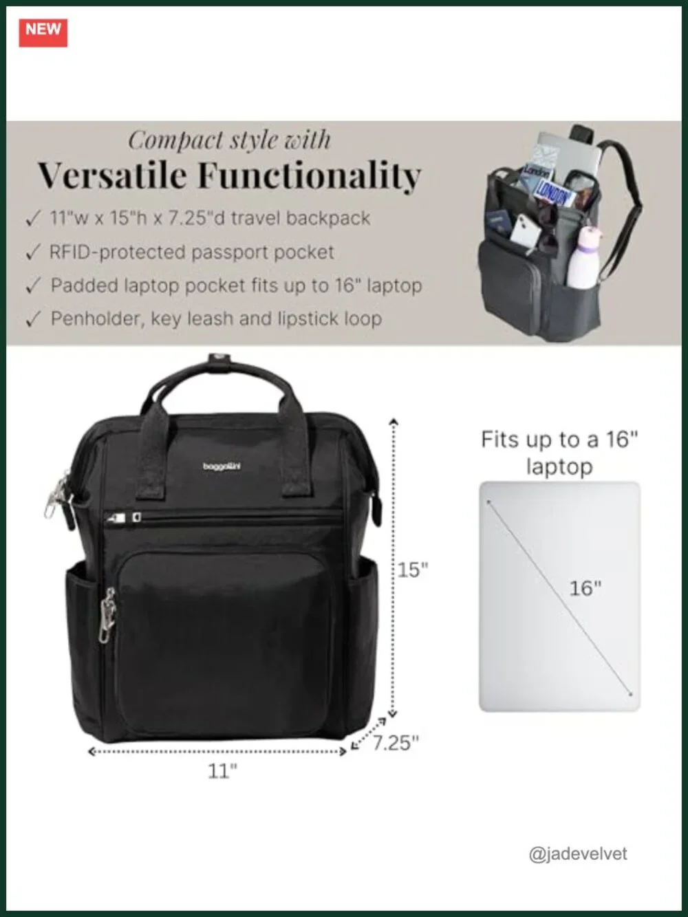 Anti-Theft Backpack with RFID, Locking Zipper, Fits 16